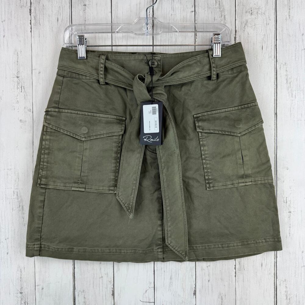NWT Rails Olive Green Nola Military Utility Skirt Cotton Canvas Belt Size Medium - Picture 2 of 16